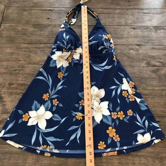 Vintage Caribbean Joe sz 10 2 Piece Tankini Dress Swimsuit Blue Floral High Leg - Picture 3 of 10